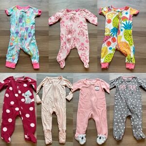 Lot Of 7 Pieces Baby Girls Sleepers Zip One Piece Size 3-6/6 Months EUC!!